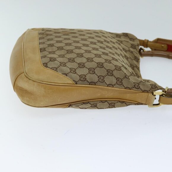 GUCCI GG Canvas Bamboo Sherry Line Hand Bag 2way Beige Red Auth 75306 - Picture 5 of 16